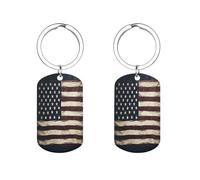 Porte-clés en métal drapeau américain avec anneau brisé, en acier inoxydable, pour clés de maison et de voiture.