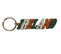Porte-clés en métal et émail, paillettes, couleurs de drapeau irlandais tricolore vert, blanc, orange, pour les fans de Dublin, Riverdance, Pierre de Blarney et château / Souvenir de l'île d'émeraude
