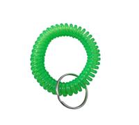 Porte-clés en métal, Porte-clés extensible 100 pièces, bobine de poignet en spirale avec porte-clés acier, Bracelet à chaîne bande Flexible multicolore(Green,Transparent)