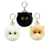 Porte-Clés En Peluche Cat, Porte-Clés Avec Chat Cartoon,Mignon Porte-Clé Pompon Chat Doux Kawaii Charmes De Sac à Dos Pour Femmes Filles Clés Voiture Portefeuilles Accessoires (cat)