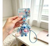 Porte-clés en peluche Disney Stitch en forme de cœur, breloque de sac, pendentif de sac à dos, cadeau de rentrée scolaire pour étudiant, style mignon Taille UniqueAlliage de zinc