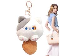 porte-clés en peluche en forme de chat - Porte-clés mignon pour clés de voiture, porte-clés chat moelleux pour clés de voiture, sac à dos, Blanc/gris, Siehe Beschreibung