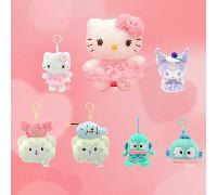 Porte-clés en peluche pendant Sanrio authentique - Édition robe rose Hello chat, chat classique, Kuromi, Marumofubiyori et personnages Hangyodon - Petit-moyen taille mignonne peluche Charm de sac et a