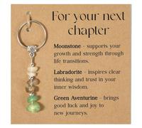Porte-clés en pierre avec charme en cristal, Cadeau réconfortant pour soulager le stress ou l’anxiété, Cadeau inspirant pour femme, nouveau chapitre, départ travail, divorce, promotion ou nouvelle vie