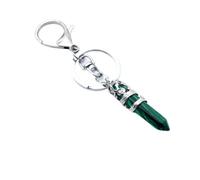 Porte-Clés En Pierre De Cristal De Malachite, Porte-Clés En Pierre Naturelle, Pilier Hexagonal, Porte-Clés En Pierre Précieuse, Accessoires De Décoration De Sac, Pendentif, Vert, 10 Mm