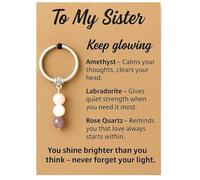 Porte-Clés en Pierre Naturelle avec Carte de Vœux - Cadeau Sœur Anniversaire, Idée Petit Porte Clef Cristal Symbolique Femme, Porte-Clés Cadeau avec Message Inspirant, Accessoire Sac à Main