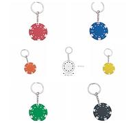 Porte-clés en plastique extra lourd en forme de Fiches Casino Poker anneau plat en métal chromé, 2 pièces aléatoires, S