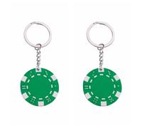 Porte-clés en plastique extra lourd en forme de Fiches Casino Poker anneau plat en métal chromé, 2 pièces vertes, S