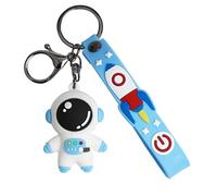 Porte-clés en PVC avec motif astronaute, fusée, planète, en PVC, mignon, figurine 3D, pour sac à main, sac à dos (bleu), bleu, M