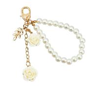 Porte-clés en résine avec fleurs et perles, porte-clés antirouille à la mode, accessoire de élégant, décoration de e voiture, perles roses