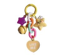 Porte-clés en résine fait à la main avec pendentif en forme de cœur, nuages, étoiles, cloches, lune, nuages et étoiles, jaune, taille unique
