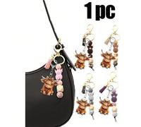 Porte-clés en silicone avec perles de vache des Highlands et pompon, petit porte-clés mignon, style punk de dessin animé, thème animal, mousqueton homard, accessoire de sac à dos, pendentif en acryliq