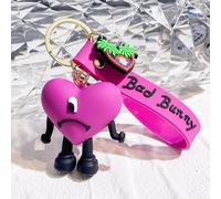 Porte-Clés En Silicone Bad Bunny Pour Hommes Et Femmes,Porte-Clés Coeur Rouge,Accessoires De Sac À Dos,Pendentif De Voiture,Bijoux,Cadeau - Type Purple Red Bad
