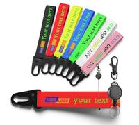 Porte-clés en tissu personnalisable avec logo et texte - 8 couleurs vives, mousqueton robuste, pour clés, sacs, cadeaux ou accessoires personnalisés (RED)