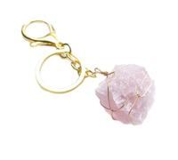Porte-clés enveloppé de pierre brute fait à la main, améthyste naturelle, pierre de quartz rose, porte-clés irrégulier, personnalité, mode hommes et femmes, ornements assortis, Quartz rose, t