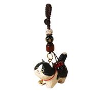 Porte-clés épais chat orange, Chat de vache sculpté sur bois - Style mantra à six mots, S