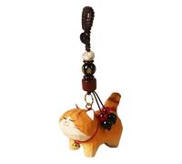 Porte-clés épais chat orange, Sculpture sur bois en forme de chat orange - Style mantra à six mots, S