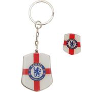 Porte-clés et badge avec drapeau Chelsea FC England St George, métal SG1084 (taille unique) (Blanc/Rouge/Bleu)