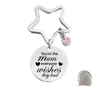 Porte-clés Étoile 5 Branches Personnalisé avec Gravure,Pendentif Diamant Rose & Pochette Velours,Porte-bonheur gravé,Cadeau Émouvant pour Maman, Anniversaire, Fête des Mères