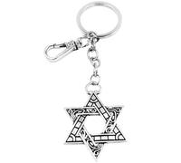 Porte Clés Étoile de David Juif Antique Délicat Pendentif pour Femme Charmes Sac à Main Israël Accessoire Cadeaux (Argent)
