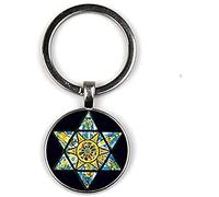 Porte-clés étoile de David Magen - Pendentif en verre - Symbole du bouclier juif