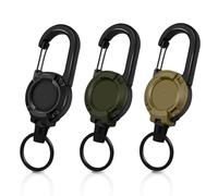 Porte-clés extensible 3 pièces Bande de clés extensible Carte d'identité JoJo Porte-clés rétractable avec câble en fil d'acier de 60cm, Porte badges rétractable avec mousqueton (Noir+Vert+Kaki)