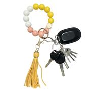 Porte clés Femme Bracelet,Porte clés Voiture Accessoire Clés, libère mains | Perles de silicone élastiques, perles en bois naturelles, pompon en cuir détachable,pour promenades, cadeaux d'anniversaire