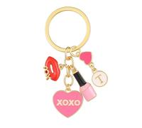 Porte-Clés Femme - Porte-Clé Mode, Lèvres Émail Doré XOXO Vernis à Ongles Cœur T Porte-Cléf Breloque de Sac pour Femmes Filles, Cadeaux Doux pour Passionnée de Beauté.