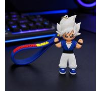 Porte-clés figurine anime Dragon Ball aux cheveux blancs, pendentif breloque de sac en silicone bleu pour sac à dos, sac d'école, clés, accessoires de jeu et cadeau Alliage de zinc