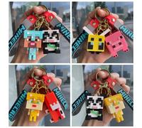 Porte-clés Figurine Minecraft : Renard, Panda, Cochon, Steve, Creeper. Jouets Pixel MC, Pendentif de Sac à Dos en Silicone, Cadeaux. e