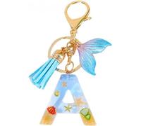 Porte-clés Flamenco Mystique LETTRE "A" avec motif de sirène, de coquillage et de frange BRL353A pour le thème marin