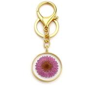Porte-Clés Fleur Préservée Bagages Décor - Porte leur Éternelle Pourpre avec cadre doré. Cadeau attentionné.
