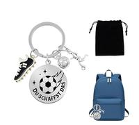 porte-clés football en acier inoxydable avec 3 pendentifs - cadeau inspirant gravé "Du Schaffst Das" - pour garçon, ado, homme, joueur ou coach - noir argenté