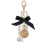 Porte-clés forme de bouteille de parfum en alliage Bowknot porte-clés fait à la main pendentif porte-clés décoration pour les filles