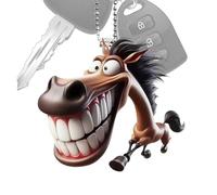 Porte-clés Funny Horse - Acrylique plat 2D, Ornement de dessin animé de voiture, Accessoire de véhicule suspendu, Pièce d’art décorative | Cadeau de fête d'anniversaire de noël, adapté au sac de voitu