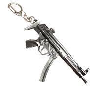 Porte-clés fusil MP5A3 en métal, réplique miniature de 9 cm, alliage zamak chromé, poids 30 g, design détaillé avec chaîne et anneau de 14 cm au total, accessoire pour clés, sacs à dos, cadeau pour