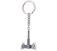 Porte-clés hache de combat viking plaqués argent vieilli runes nordiques accessoires voiture cadeaux (Plaqué Argent)