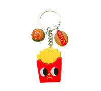 Porte Clés Hamburger Frites Mignon Cadeaux Fast Food Anneau Porte Monnaie Voiture Clés Accessoire Charmes (Rouge)