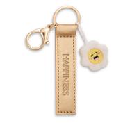 Porte-clés Happiness Bande en Similicuir 10cm avec Fleur-doré