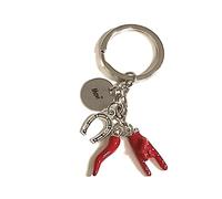 Porte-clés homme femme en acier personnalisé avec pendule corne porte-bonheur et fer à cheval et cornes Scaramantico livraison gratuite, argent, 50