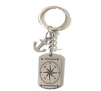 porte-clés homme femme en acier style marin encore style gouvernail style rose vent style bateau gravé au laser personnalisé livraison gratuite, argent, XL