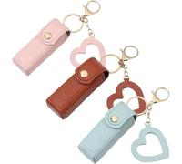 Porte-clés Huile à lèvres 2 en 1 avec Miroir, étui et Porte-Gloss Portable en Cuir PU pour Voyage, Mini Porte-clés Organiseur pour Rouge à lèvres (3 PCS-I)