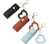Porte-clés Huile à lèvres 2 en 1 avec Miroir, étui et Porte-Gloss Portable en Cuir PU pour Voyage, Mini Porte-clés Organiseur pour Rouge à lèvres (3 PCS-H)