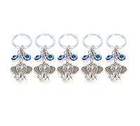 Porte - Clés Œil Bleu, 5 Pièces, Style Turc, Alliage et Émail Coloré, Pendentif Élégant Éléphant - Protection Anti - Mauvais Œil, Décoration Polyvalente pour Sac et Intérieur de