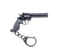 Porte-clés imitation pistolet a barillet en acier gris.