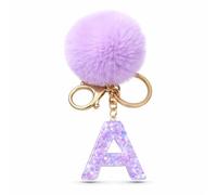 Porte-Clés Initiale Lettre A - Porte-Clef Pompon de Sac pour Femmes avec la Boule Violette Douce, Cadeaux de Porte-Clé Mignon pour Filles, Amis, Famille, Collègues