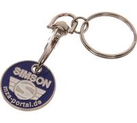 Porte-clés, jeton de caddie en métal avec logo SIMSON, estampé des deux côtés avec anneau et mousqueton
