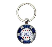 Porte-clés Jeton de Poker unisexe - Porte-clés Onglet Poker - Porte-clés avec quatre symboles de cartes : piques, coeurs, diamants et trèfles - Porte-clés Jeu Jeton Poker Bleu et Blanc Paris sur