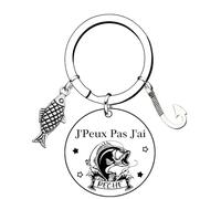 Porte-clés « J'peux pas j'ai Peche » avec acier inoxydable et breloque Poisson Hameçon - idéal cadeau pour Pecheur - création (pecheur)