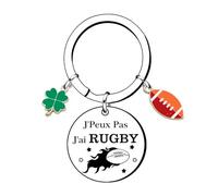 Porte-clés « J'peux pas j'ai rugby » avec acier inoxydable et breloque ballon - idéal Cadeau pour rugbyman - joueur de rugby - création